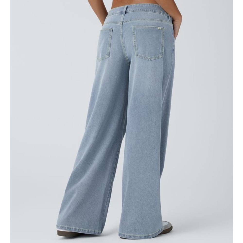 Halara asymmetrical low rise waist soft denim wide leg jeans, new - Picture 2 of 10